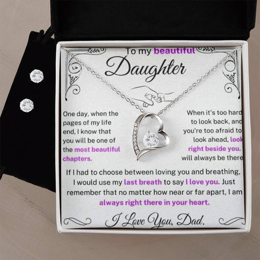 Christmas Sale -To My Beautiful Daughter - Forever Love Necklace   FREE Earring Set