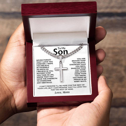 To My Son - Cuban Link - Artisan Cross - Gift Set - SS542S