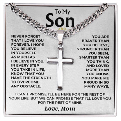 To My Son - Love Mom - Cuban Link - Artisan Cross - Gift Set - SS542SM