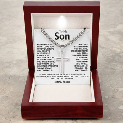 To My Son - Love Mom - Cuban Link - Artisan Cross - Gift Set - SS542SM